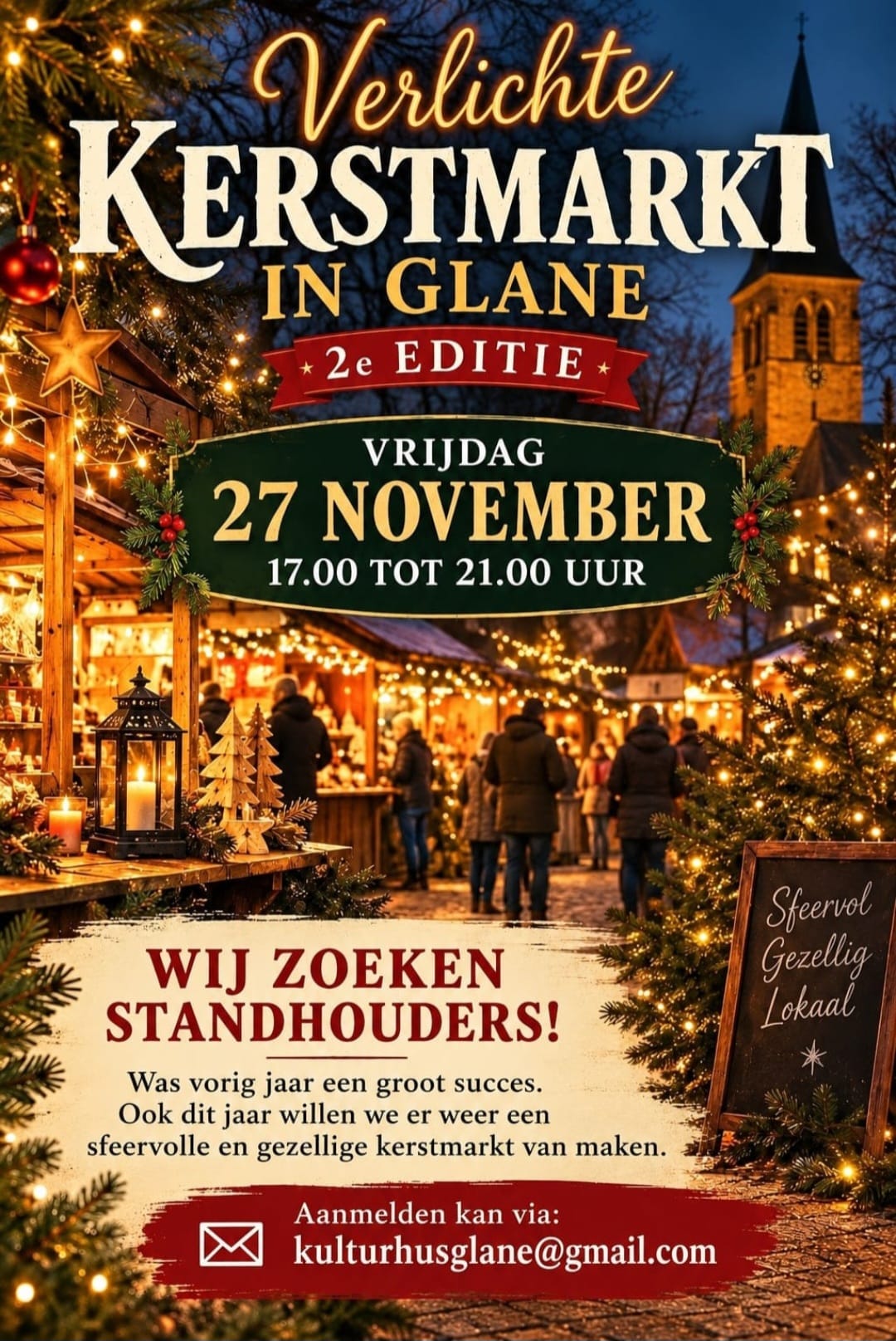 Verlichte kerstmarkt in Glane